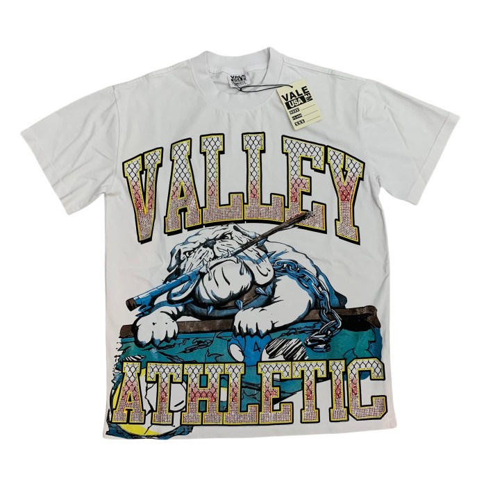 Vale Forever Rhinestone Letter Dog Print Washed Version Tee