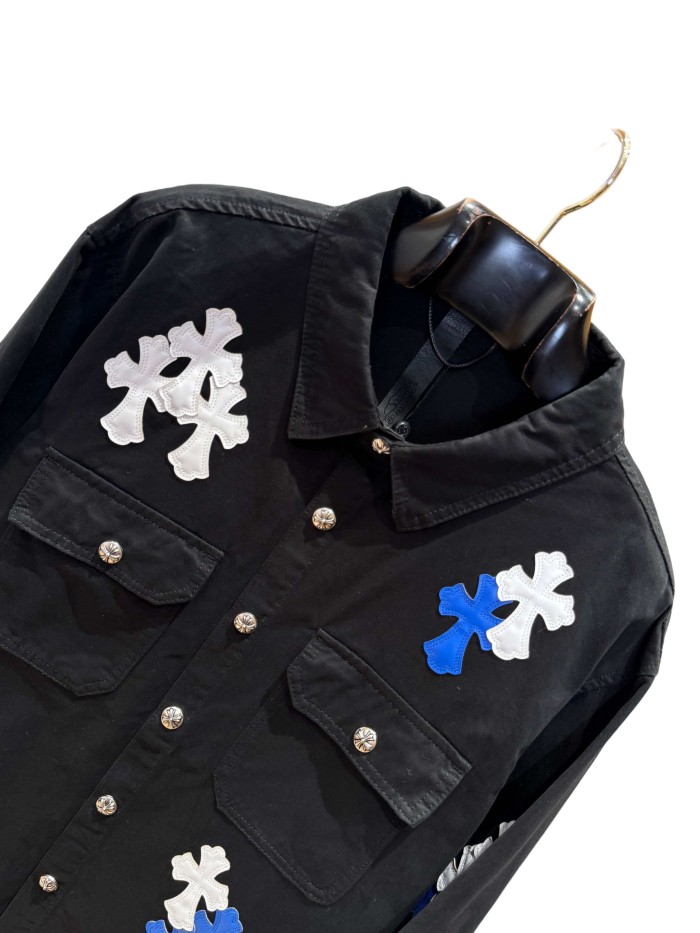 1:1 quality version blue & white cross leather patches denim Vintage jacket 28959626