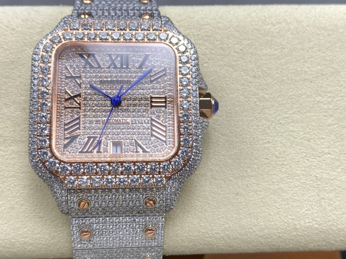 1:1 quality version Black Moissanite Diamond-Studded Santos Mechanical Watch【Dial diameter：39.8mm】28773787