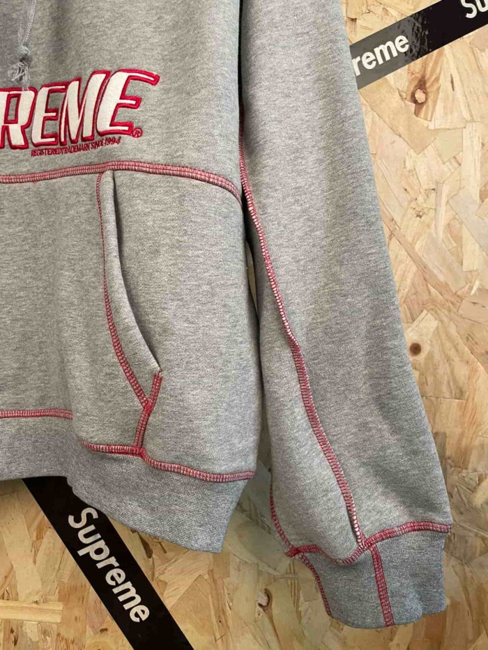 1:1 quality version Heather Grey Contrast Stitching Embroidered Fleece Lined Hooded 29082102