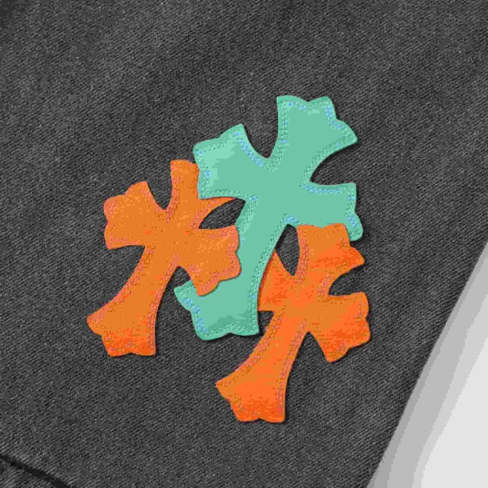 1:1 quality version Orange & Mint Cross Patched Washed Dark Grey Straight Leg Denim Jeans 29082255