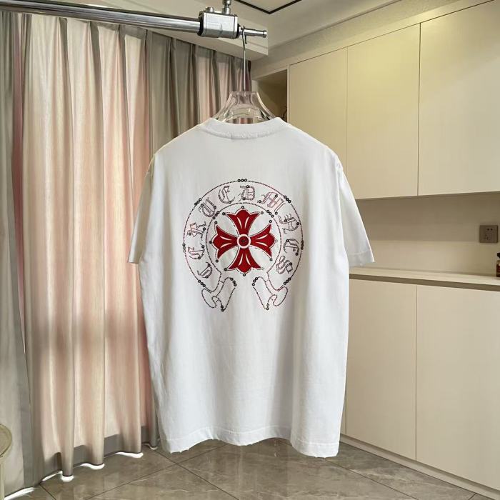 1:1 quality version Red Sanskrit Horseshoe Cross Logo Printed  Vintage Tee 4 colors 29082421