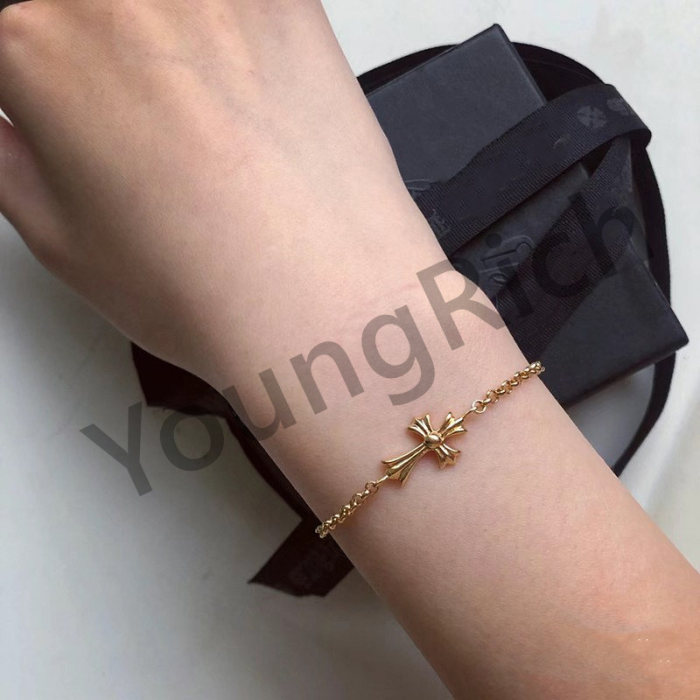 Classic Sterling Silver Gold Plated 22K Gold Cross Adjustable Bracelet