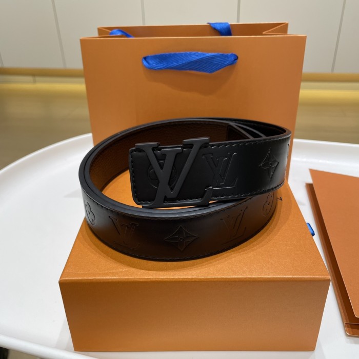 Pure Black Button Fashionable Embossed Leather Belt【Width 3.5 cm】28549008