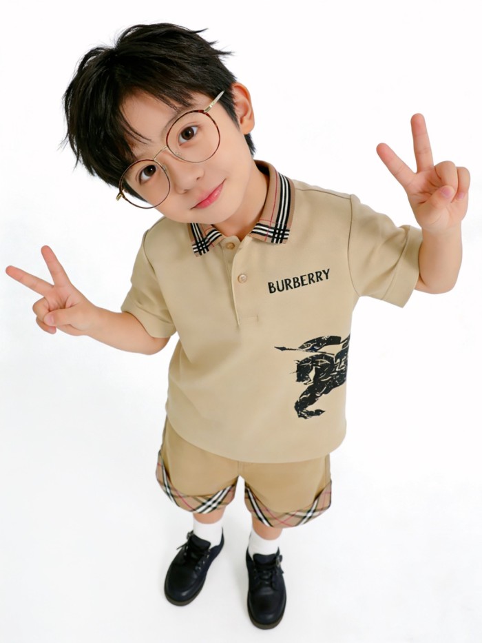 Khaki Jacquard Knight Check Collar Polo Shirt for Kids 29009048