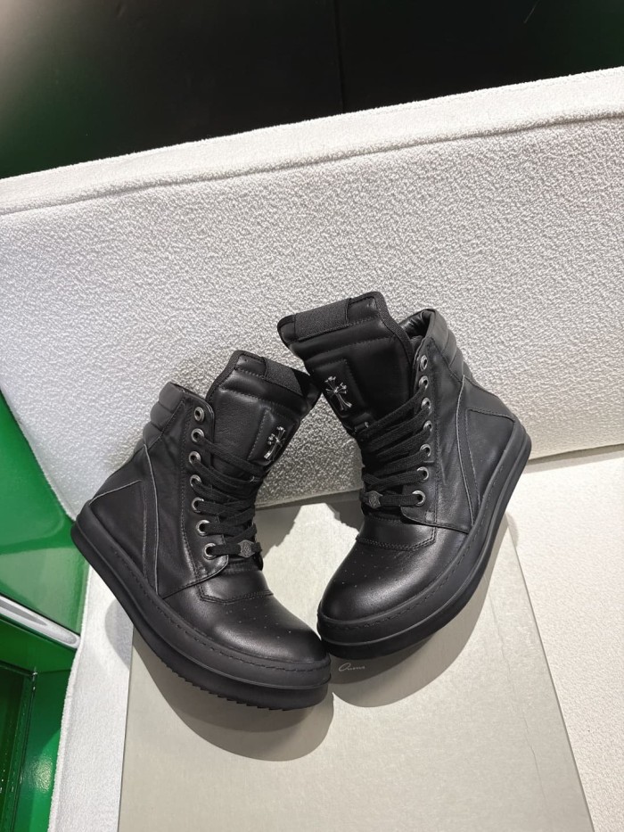 1:1 quality version R*ck0wens Silver accessories decorate the calfskin contrasting high-top shoes 2 colors 28791727