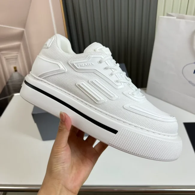 PR@DA@ MACRO RE-NYLON AND BRUSHED LEATHER SNEAKERS PRD061