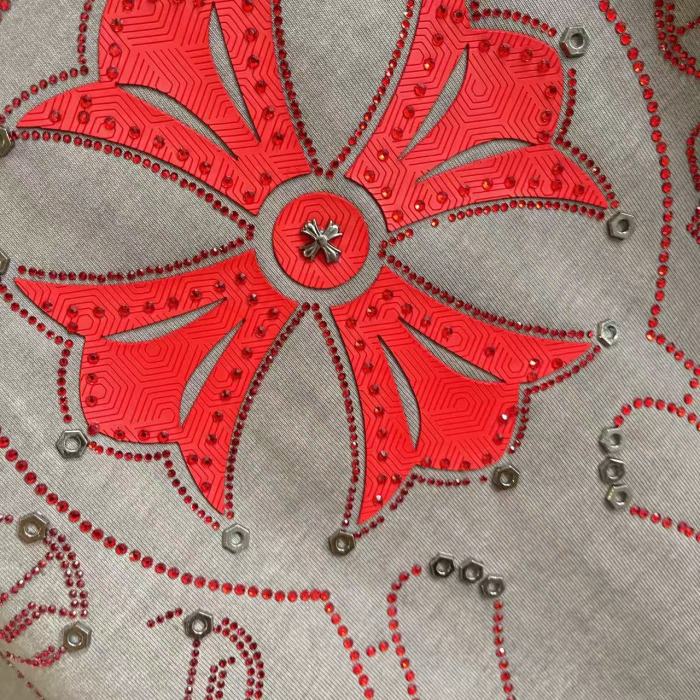 1:1 quality version Red Sanskrit Horseshoe Cross Logo Printed  Vintage Tee 4 colors 29082421