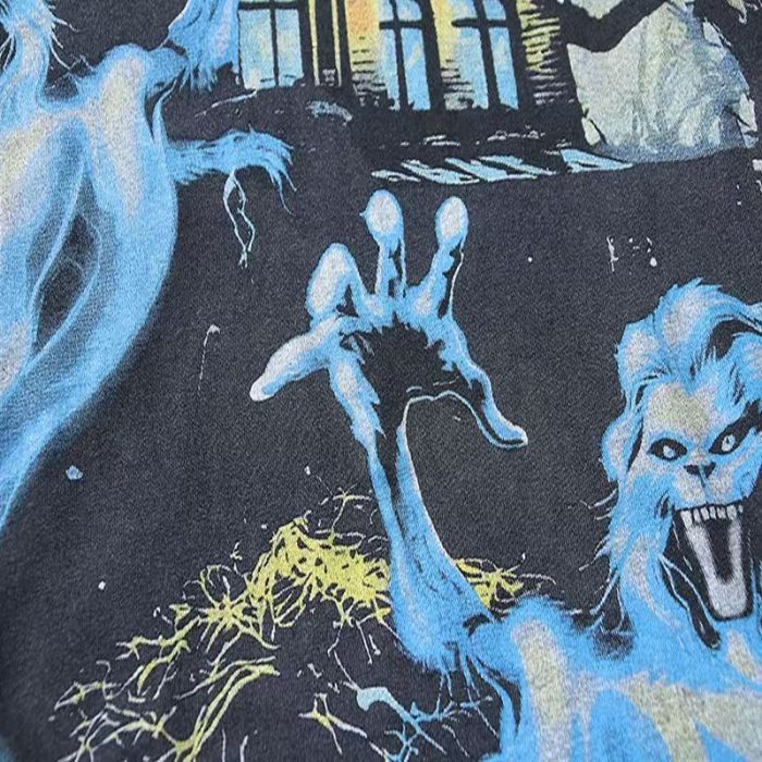 Retro Halloween Ghost Wolf Graphic Washed T-Shirt 29027404