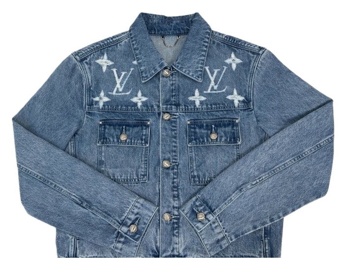 1:1 quality version White Logo Embroidered Blue Denim Jacket 28687458