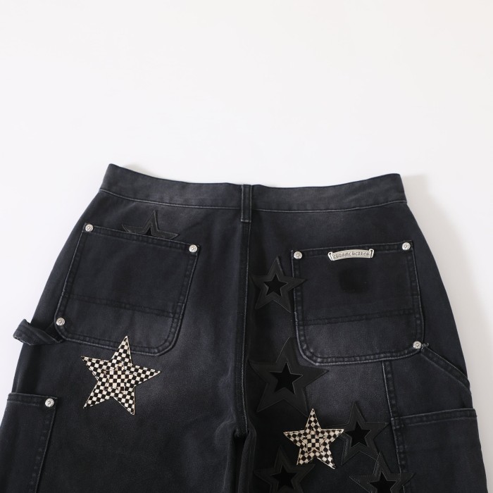 1:1 quality version Las Vegas Limited Edition Checkered Horsehair Star Patchwork Jeans 28791704