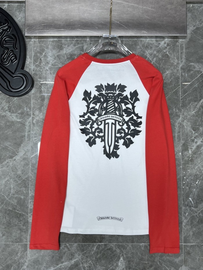 Red and White Colorblocked Bayonet and Sword Long Sleeve T-Shirt