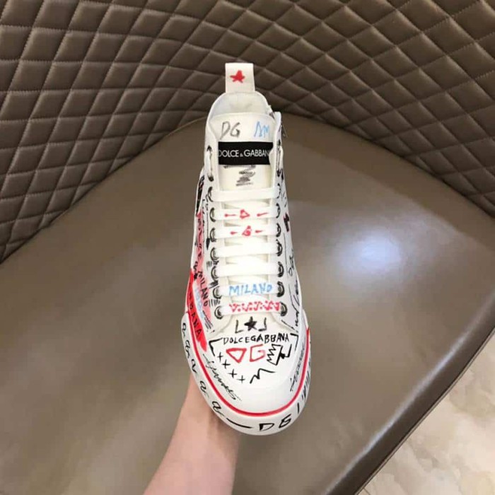 DOLCE AND  G@BB@N@ HAND-PAINTED GRAFFITI CANVAS PORTOFINO LIGHT MID-TOP SNEAKERS    DG111