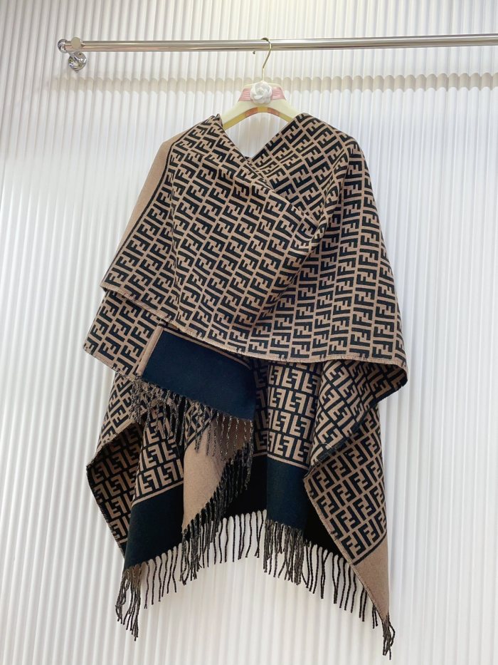 1:1 quality version All over print FF monogrammed wool fringe cape  2 colors for girls