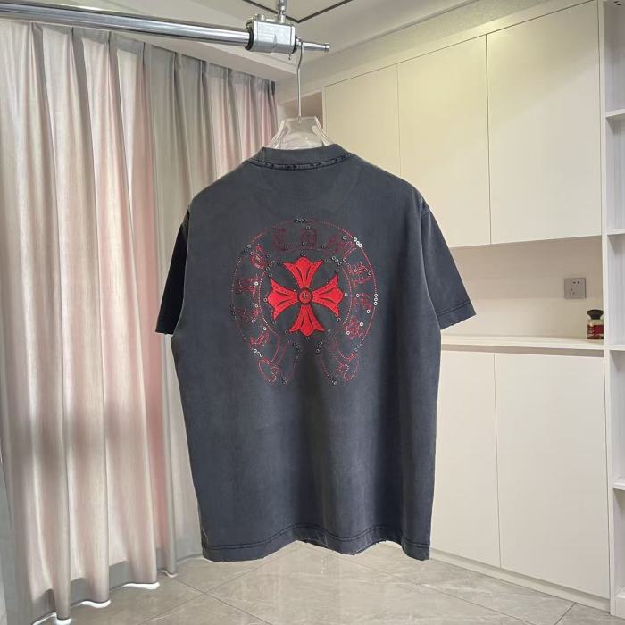 1:1 quality version Red Sanskrit Horseshoe Cross Logo Printed  Vintage Tee 4 colors 29082421