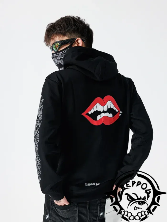Floral Sleeve Chest Print Drawstring Sweatshirt