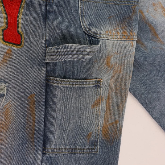 Letter Embroidery Vintage Washed Wide Leg Cargo Denim Jeans 2 colors 28978099