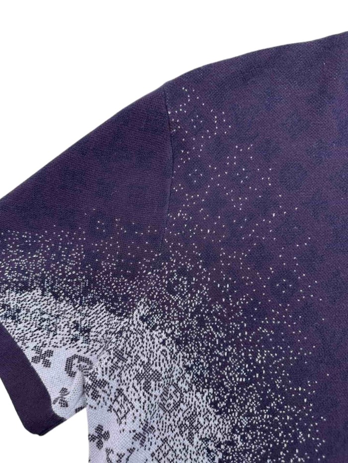 Purple Gradient Jacquard Crew Neck Knitted T-shirt 28963827
