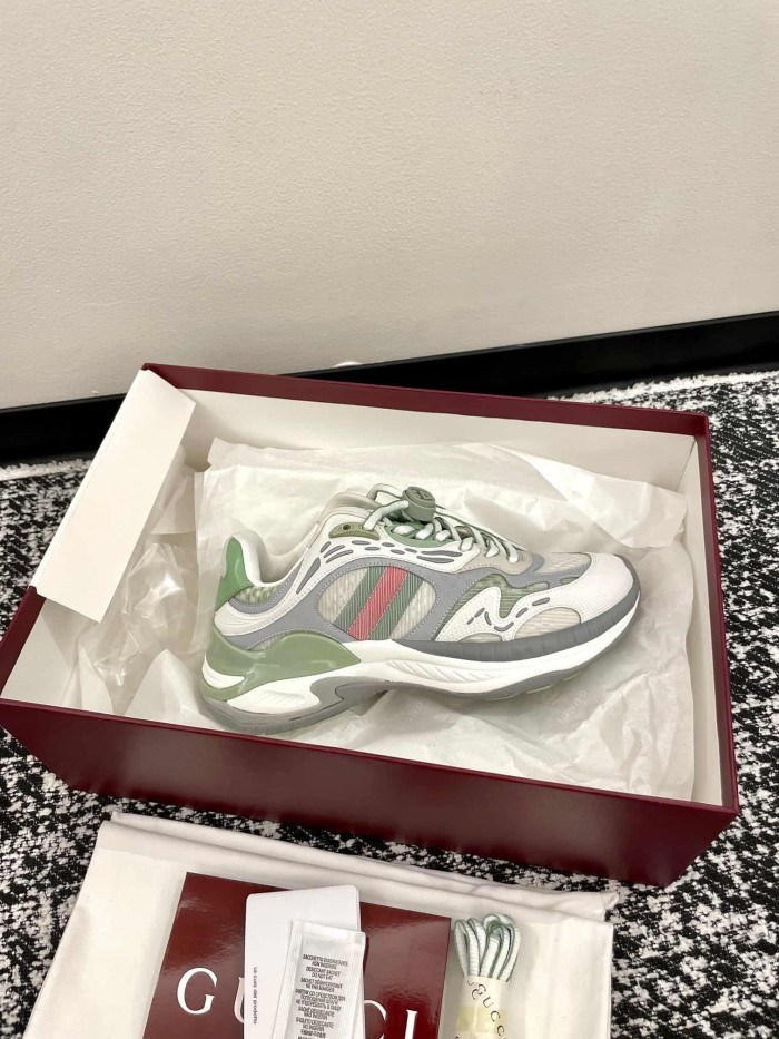1:1 quality version Gucci Green Grey Mesh Low Top Dad Sneakers Casual Lace-Up Shoes 2 colors 28974572