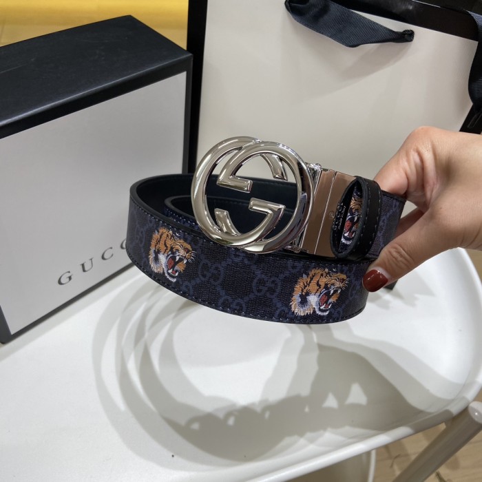 Tiger-Head Silver Steel Buckle Belt【Width 3.8cm】 28523805