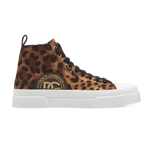 DOLCE AND  G@BB@N@ COTTON DRILL PORTOFINO LIGHT MID-TOP SNEAKERS WITH LEOPARD PRINT    DG110