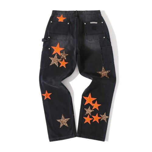 1:1 quality version Orange-Lined Leopard-Print Five-Pointed Star Jeans 28791707