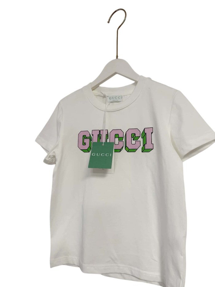 Bow & 3D Letter Logo Prints Crew Neck T-shirt for Kids 2 colors 29030020