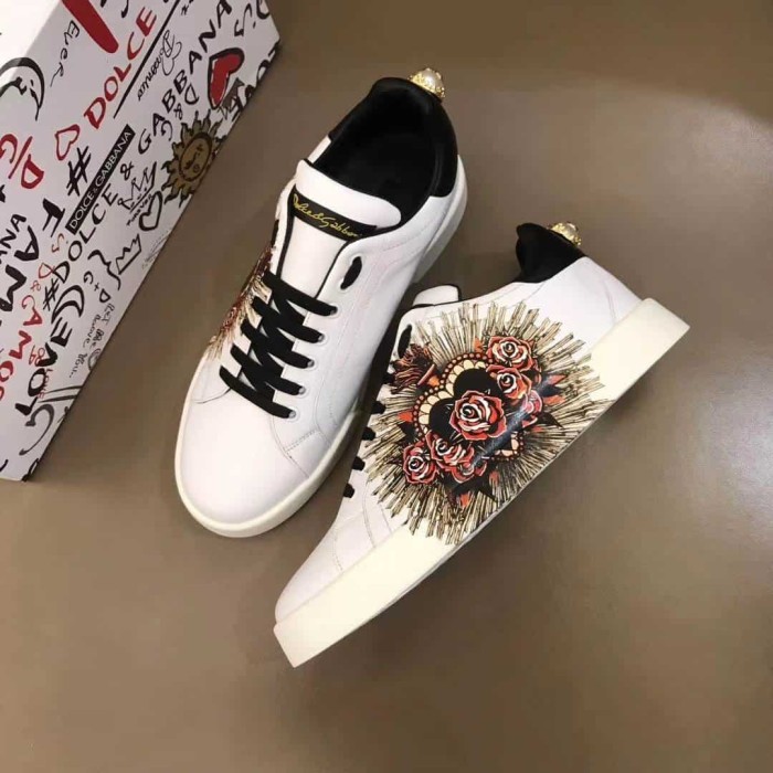 DOLCE    G@BB@N@ PRINTED CALFSKIN PORTOFINO SNEAKERS   DG5