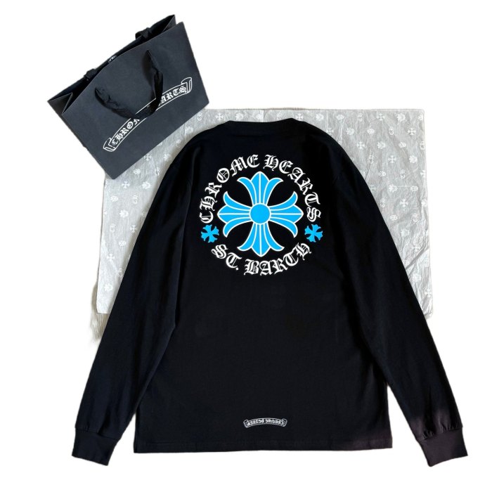 1:1 quality versionST. Barth Limited Edition Back Print Blue Cross Flower Long-Sleeve T-Shirt 28755529
