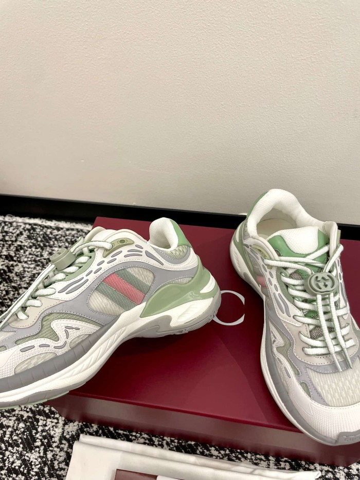 1:1 quality version Gucci Green Grey Mesh Low Top Dad Sneakers Casual Lace-Up Shoes 2 colors 28974572