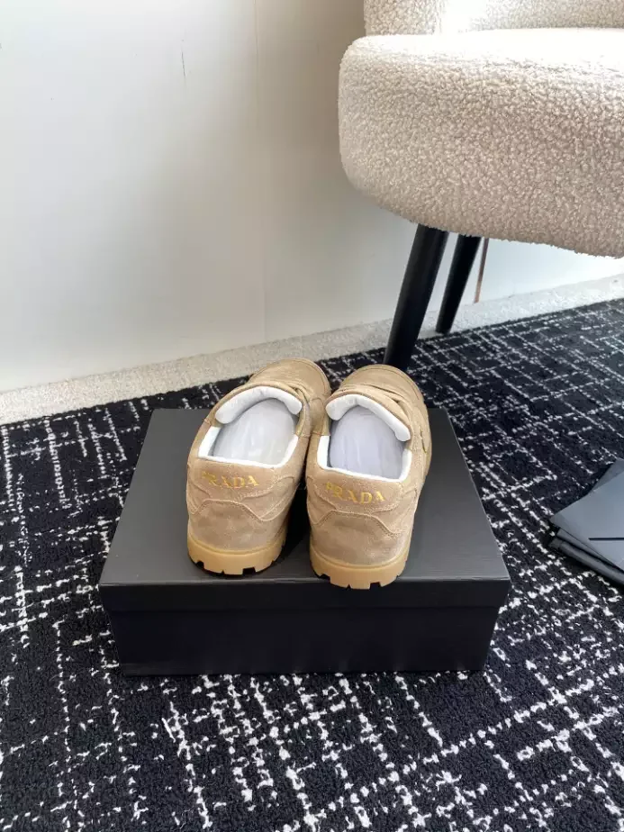 PR@DA@ TRAIL FADED SUEDE SNEAKERS IN ECRU   PRD080