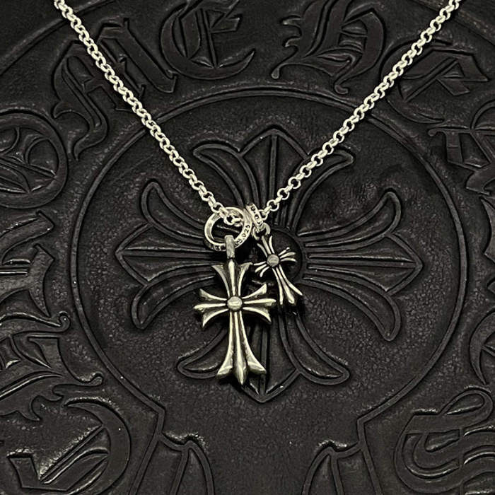 Sterling Silver Double Cross Pendant Necklace 3 colors