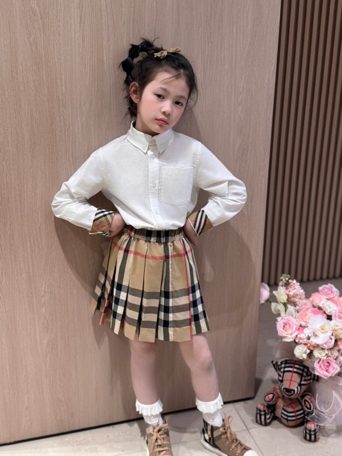 White Oxford Spliced Check Long-Sleeve Shirt for Kids 28999280