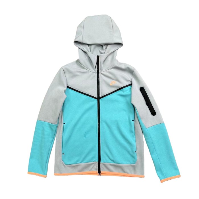 Gray and Blue Color-blocked Windrunner Hoodie & Pants Set 28692012
