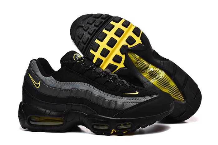 [plus-size shoes]Air Max 95 Black Grey Yellow Sneakers Air Cushion Running Shoes 29044763