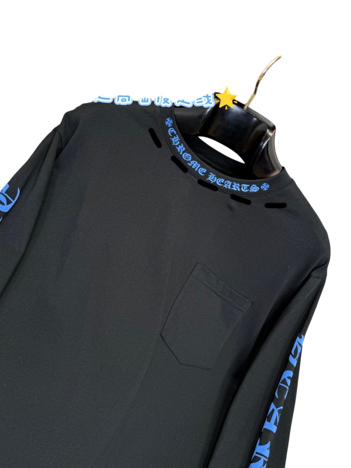 1:1 quality version Blue Ink Print Pocket Long Sleeve T-Shirt 28946646