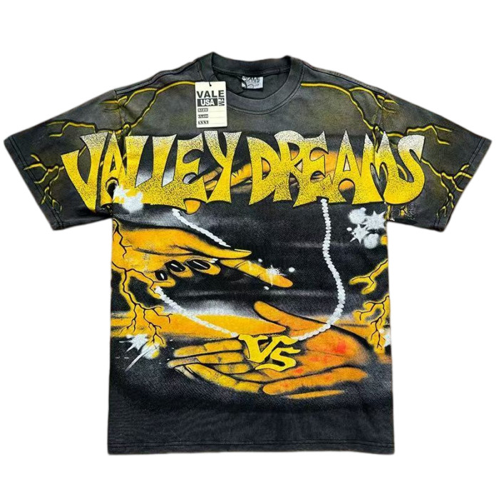 Retro Lightning & Hand Graphic Washed T-Shirt 2 colors 29027376