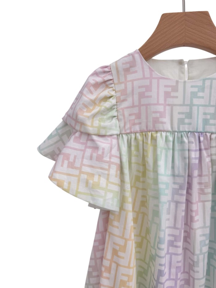Rainbow Gradient Print Puff Sleeve Dress for Kids 29008801