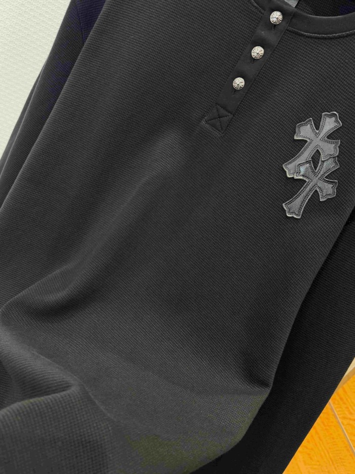 1:1 quality version Cotton Waffle Knit Cross Patch Crew Neck Long Sleeve Sweatshirt 2 colors 28938005