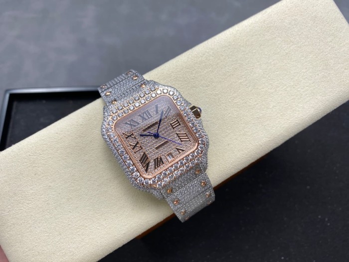 1:1 quality version Black Moissanite Diamond-Studded Santos Mechanical Watch【Dial diameter：39.8mm】28773787