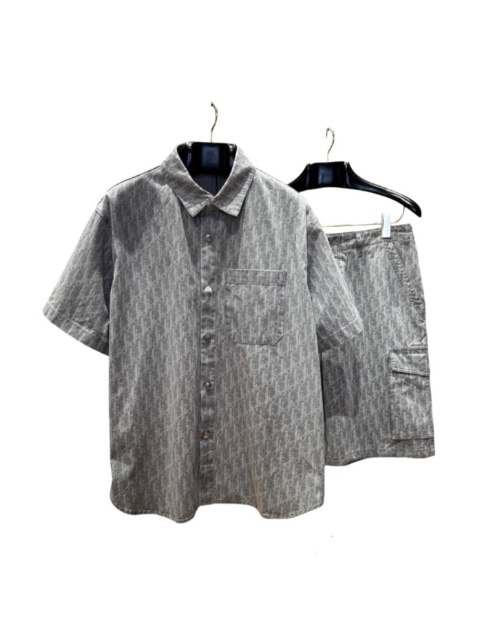 1:1 quality version All-Over Print Jacquard Lapel shirt & shorts set 28961282