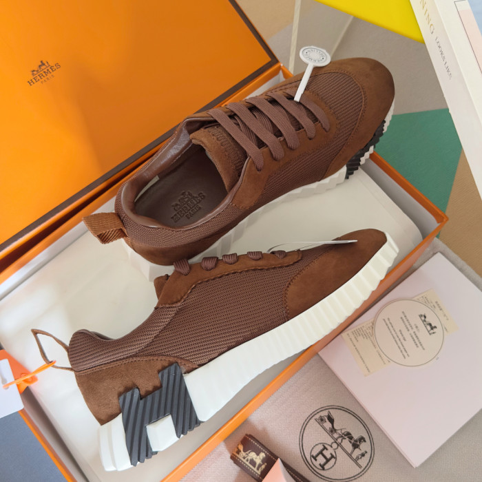 [plus-size shoes]Bouncing Couple Style Mesh & Genuine Leather Breathable Sneakers 4 colors 29085183