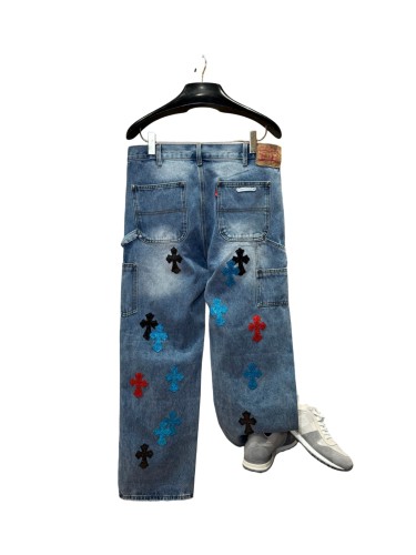 1:1 quality version  colored glitter cross distressed vintage washed jeans 28959375