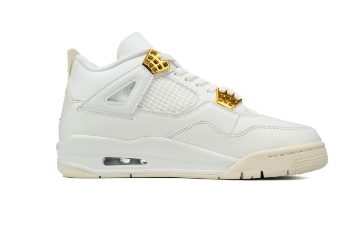 [plus-size shoes]Jordan 4   Metallic Gold  White Leather Basketball Shoes 29035156