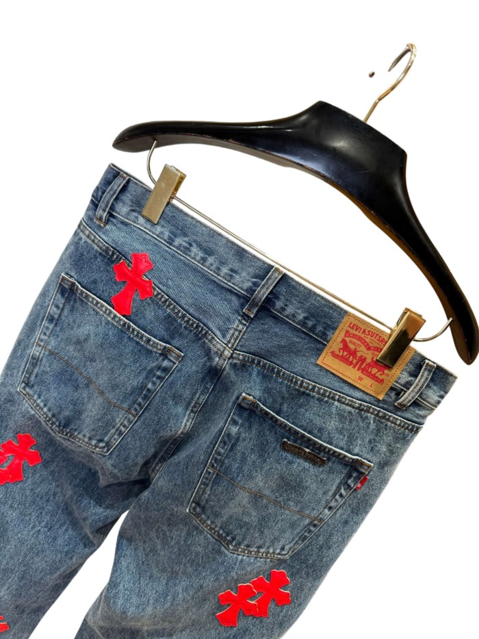 1:1 quality version  red cross leather appliqués washed jeans 28959518
