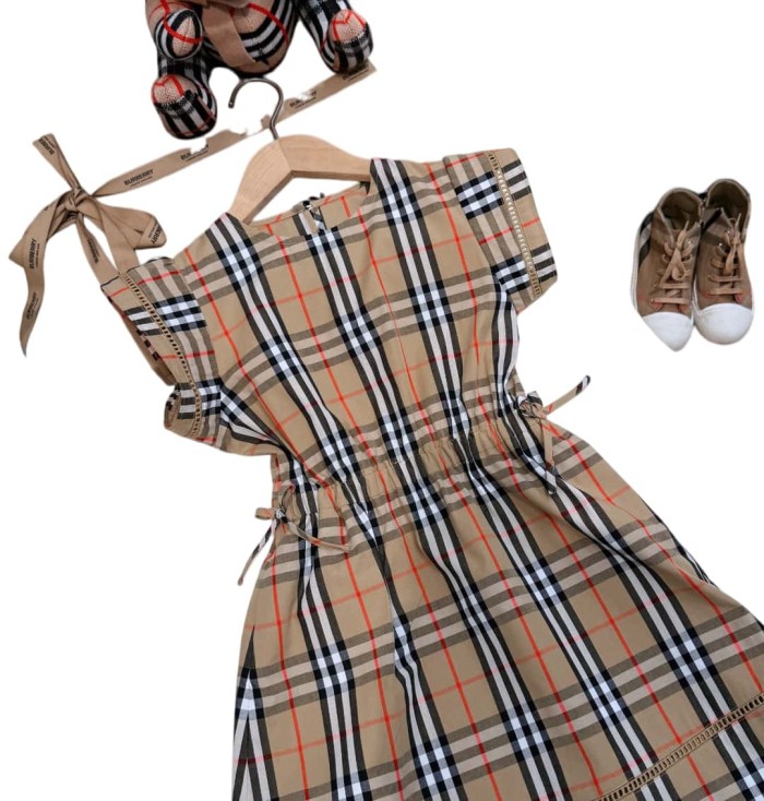 Vintage Check Drawstring Waist Cotton Dress for Kids 29010796