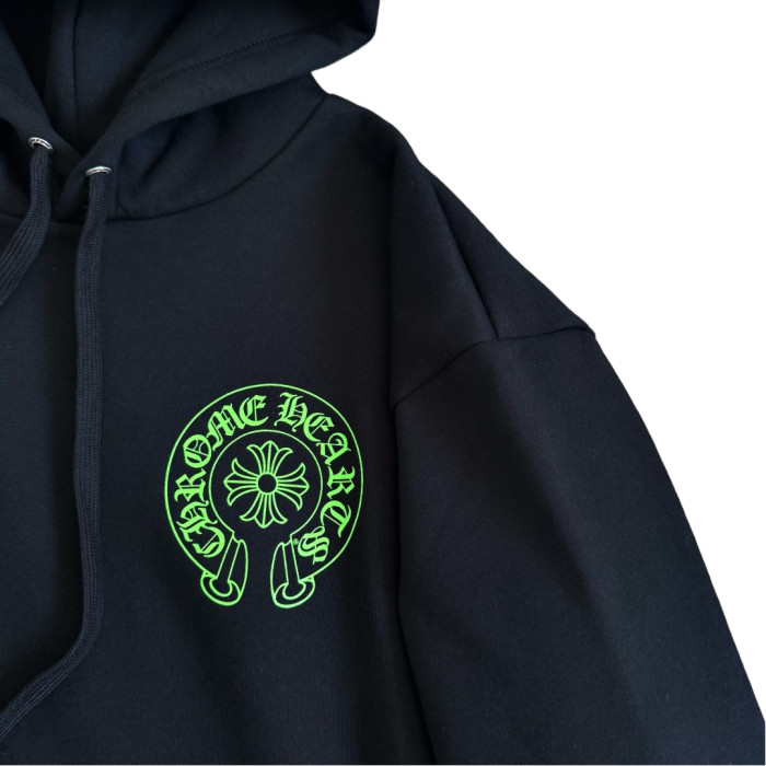 1:1 quality version Fluorescent Green Sanskrit Horseshoe Print Hoodie 28782545