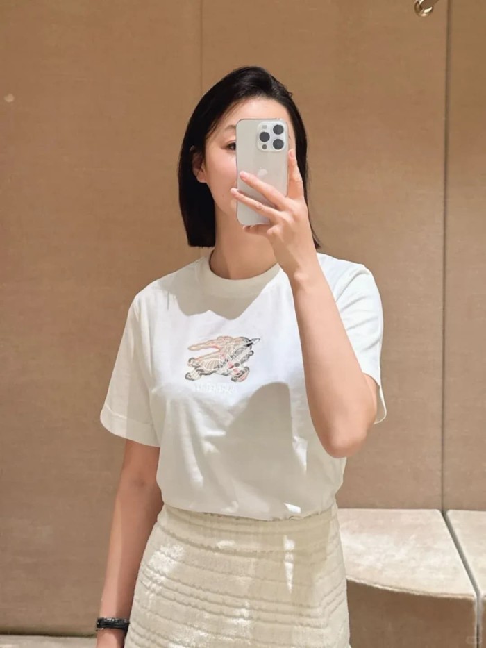 1:1 quality version plaid war horse applique crew neck T-shirt 2 colors 28965124