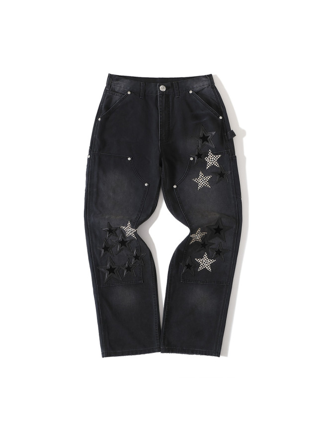 1:1 quality version Las Vegas Limited Edition Checkered Horsehair Star Patchwork Jeans 28791704