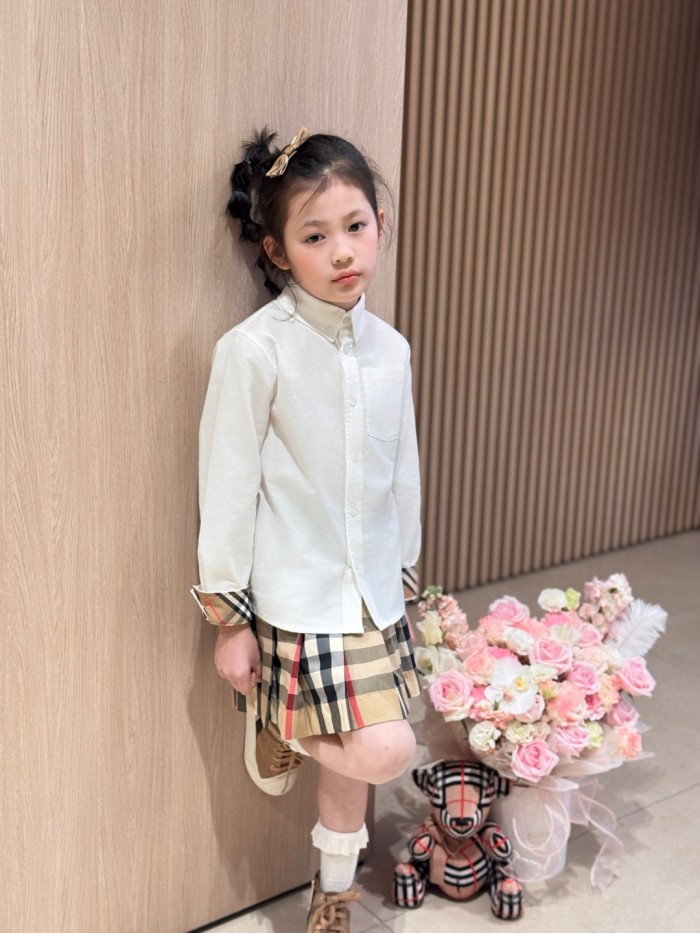 White Oxford Spliced Check Long-Sleeve Shirt for Kids 28999280